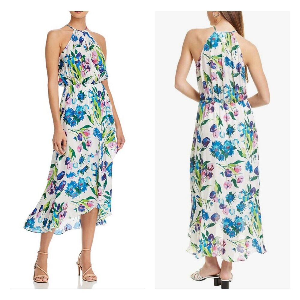 PARKER Silk Blend Dottie Printed Halter Maxi Dress, High/Low, Sz S
